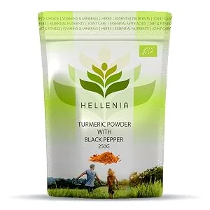 Hellenia Turmeric Powder with Black Pepper (Organic) - 250g - Natural Source of Curcumin - Turmeric powder