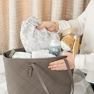 Breastfeeding Cover Up with Adjustable Strap in Grey Damask - Cotton - Boned Nursing Cover - Breathable & Lightweight - Stylish & Discreet incl Storage Bag & Towel Corners - travel light
