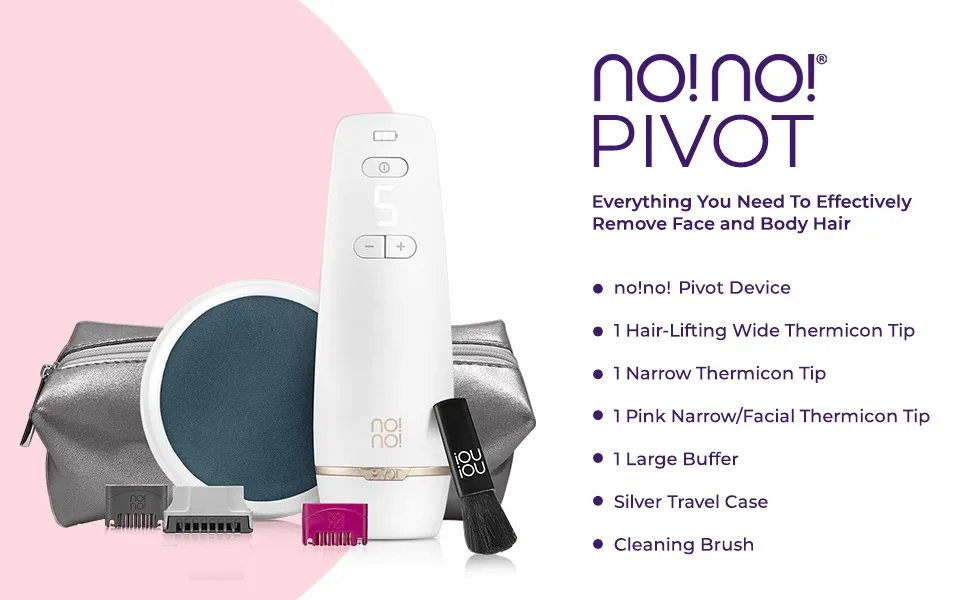 No!No! Pivot The Ultimate Hair Removal System for Face and Body - Works Easily and Painlessly for Long Lasting Semi-Permanent Results - nono pivot includes nono pivot device, wide, narow, pink facial thermicon tip