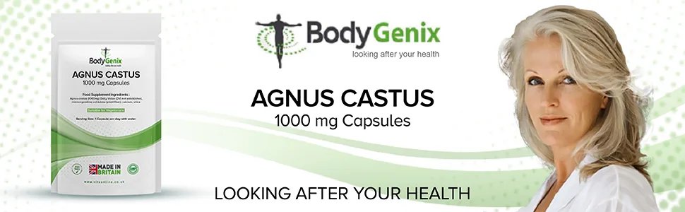 Bodygenix Vitex Agnus Castus Supplement - Menstrual Cramp Decrease Mood Swings Irritability - High Strength 1000mg Veg Capsules 120 - Agnus Castus
