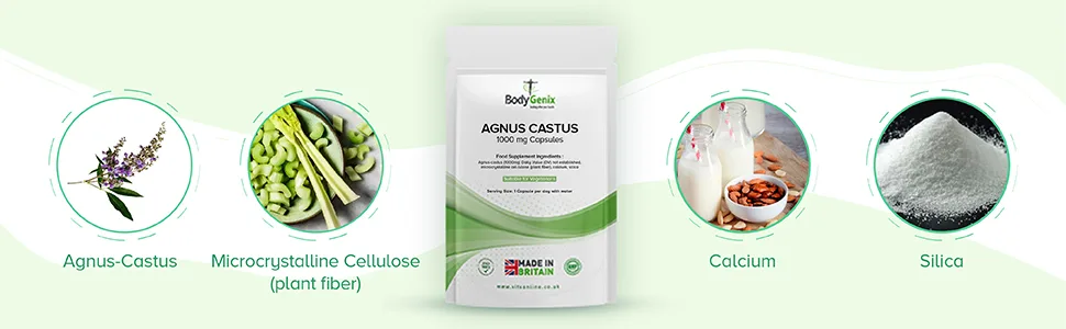 Bodygenix Vitex Agnus Castus Supplement - Menstrual Cramp Decrease Mood Swings Irritability - High Strength 1000mg Veg Capsules 120 - Agnus Castus