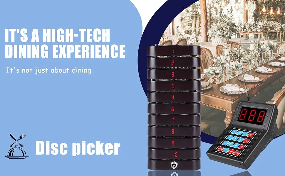 ASHATA Restaurant Paging System Wireless Calling System/Restaurant Call Coaster Pagers/Guest Waiting Pager/Wireless Paging System with 10 Coaster Pager Call Button Keypad Built-in Antenna(Black) - product information 2