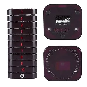 ASHATA Restaurant Paging System Wireless Calling System/Restaurant Call Coaster Pagers/Guest Waiting Pager/Wireless Paging System with 10 Coaster Pager Call Button Keypad Built-in Antenna(Black) - product information 3
