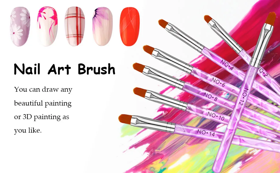 7 Pieces Nail Art Tips Builder Brush UV Gel Acrylic Nail Brush Nail Painting Brush Pen Purple - product information 2