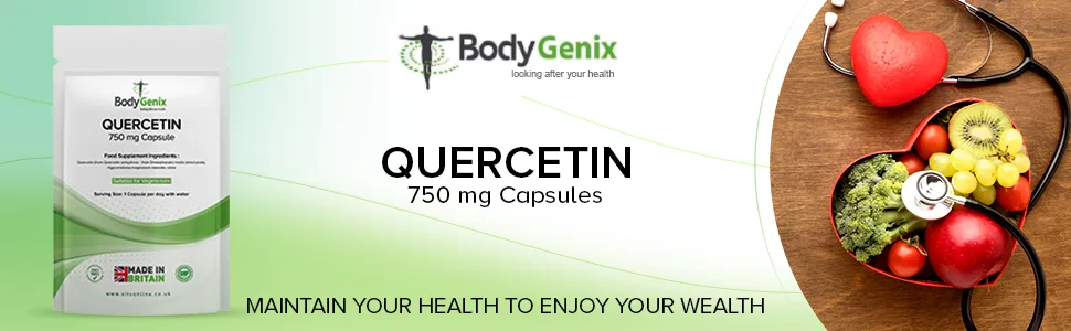 Quercetin & Bromelain Veg Capsules Bodygenix UK Immune Booster Swollen Joints (120) - Quercetin