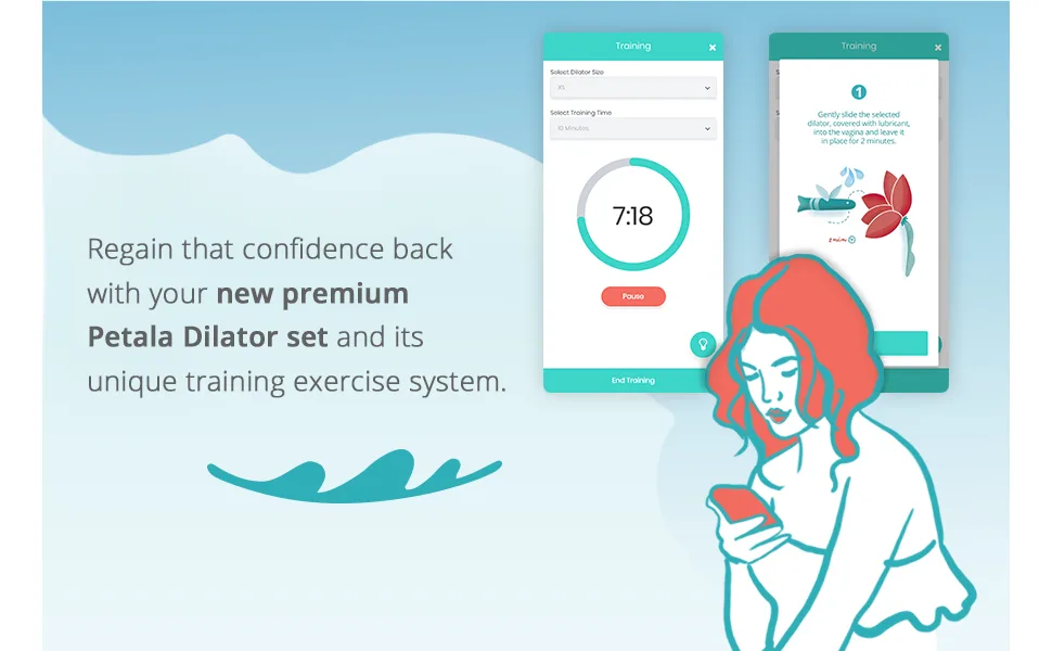 Silicone Pelvic Floor Muscle Dilators - Women Trainer With Smartphone App - 5 Pieces kit - Regain that confidence back with your new premium Petala Dilator set