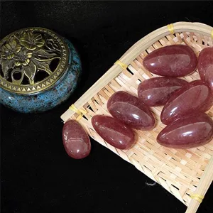 Orientrea Red Strawberry Quartz Palm Stone-2 Pcs Red Strawberry Quartz Pocket Energy Stone Smooth Healing Crystal Worry Stone - Red Strawberry Quartz Palm Stone