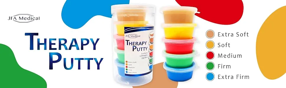 JFA Medical Therapy Exercise Putty 5 Strengths - Extra Soft Soft Medium Firm Extra Firm 57g Tubs - Therapy putty