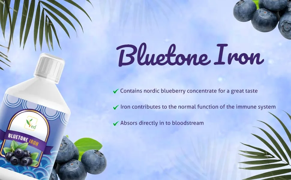 Liquid Iron Supplement - Bluetone Suitable for Vegans and Vegetarians Iron Supplement Natural Iron in Mixed Fruit Flavor - 500 ml 15 ml dose per Day 33 doses - product information 2