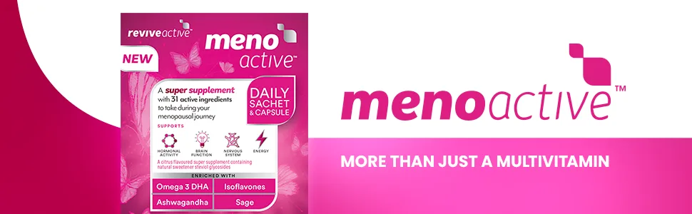 Meno Active Menopause Supplements for Women - Multi-Nutrient Support enriched with Omega 3 DHA Vitamin B6 Ashwagandha & Sage - 30 Day Supply by Revive Active - meno active, more than just a multivitamin