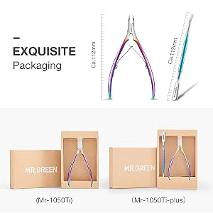 MR.GREEN Cuticle Scissors Stainless Steel Sharp Cuticle Nippers with Pusher for Salon and Home Manicure & Pedicure Set (Nickel Pearl + Pusher) Multi 2 - Packaging and Sizes