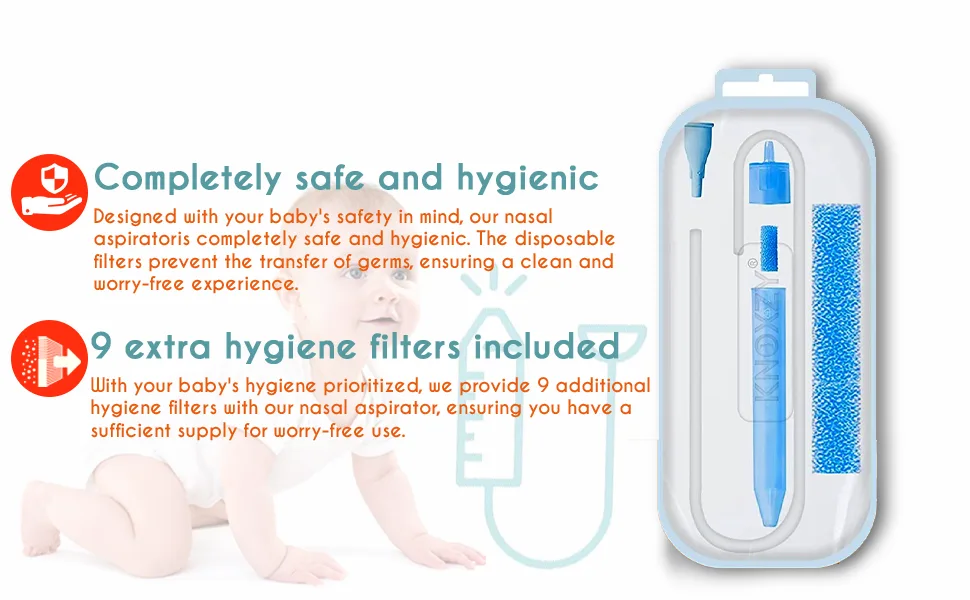 Knoxzy Baby Nasal Aspirator with 9 Extra Hygiene Filters - Completely
