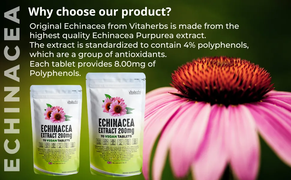Vitaherbs Echinacea Tablets 200mg - 70 Vegan Tablets | Echinacea Purpurea - Premium Quality - Made in The UK 70 count (Pack of 1) - echinacea-200mg-70-tablets-vegan-vitaherbs