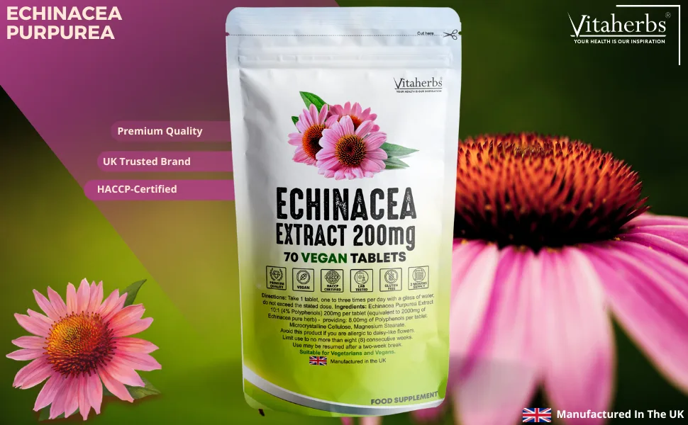 Vitaherbs Echinacea Tablets 200mg - 70 Vegan Tablets | Echinacea Purpurea - Premium Quality - Made in The UK 70 count (Pack of 1) - vitaherbs-echinacea-extract-200mg-70-tablets
