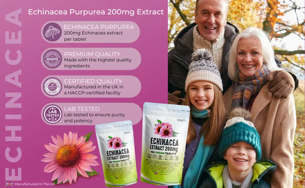 Vitaherbs Echinacea Tablets 200mg | Vegan Tablets | Echinacea Purpurea - Premium Quality - Made in The UK (100 Tablets) 100 count (Pack of 1) - echinacea-purpurea-extract-200mg-100-tablets-vitaherbs