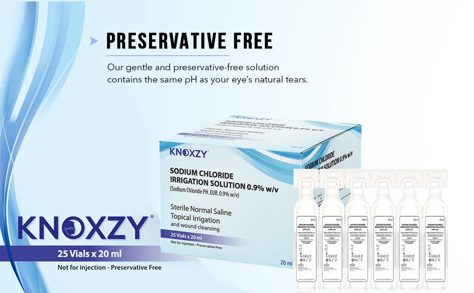 KNOXZY Sterile Saline Pods | Eye Wash | Wound Cleansing | Topical Irrigation | 25 x 20 ml sterile Pods - 0.9% Irrigation Solution