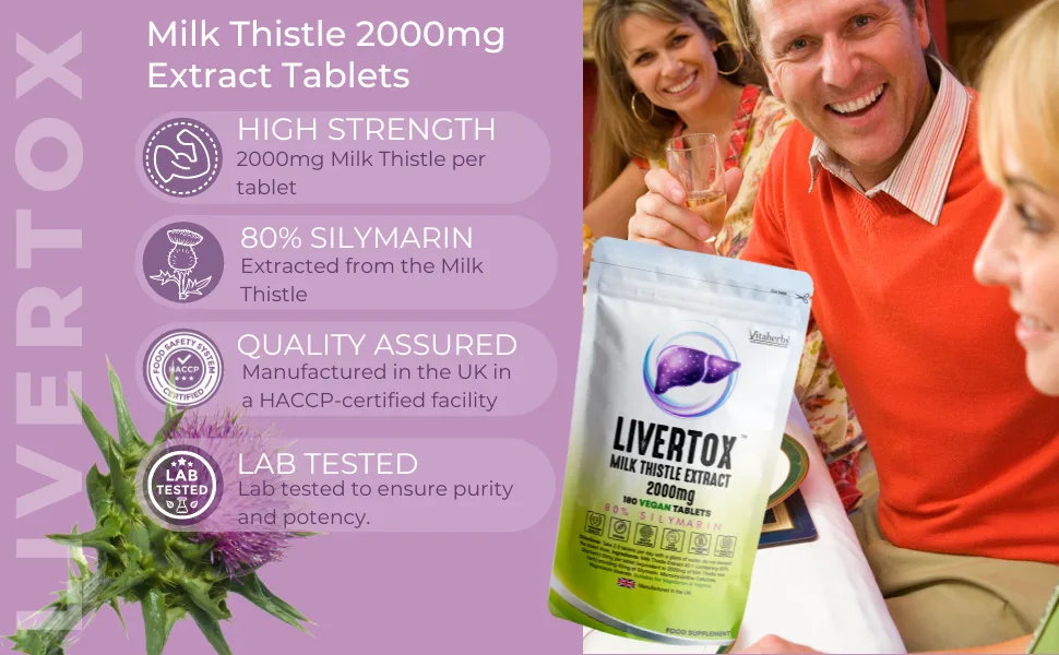Livertox Milk Thistle Tablets | 80% Silymarin Milk Thistle 2000mg - 180 Tablets | High Strength Milk Thistle Extract 40:1 | Vitaherbs - livertox-milk-thistle-extract-tablets-vitaherbs
