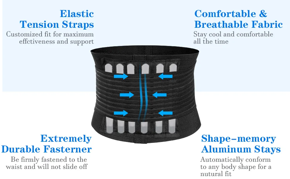 ACWOO Lower Back Support Brace Adjustable Lower Back Support Lumbar Brace with 4 Support Stays Double Pull Lumbar Lower Back Support Belt Brace for Slipped Disc Pain Relief - Lower Back Support Brace