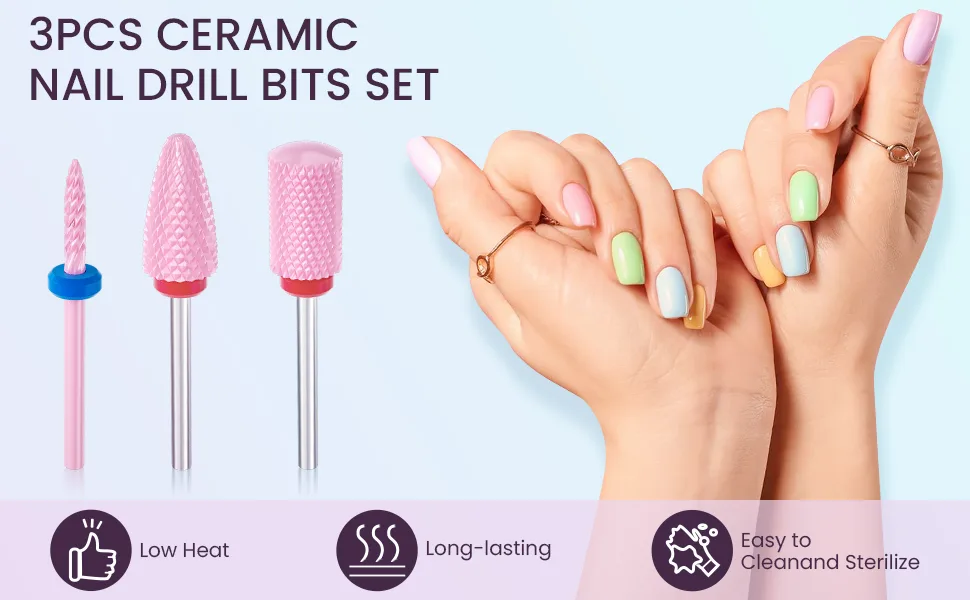 Subay Ceramic Nail Drill Bits Set Universal 3/32'' Acrylic Nail Drill Bits for Nails Manicure Pedicure Cuticle Gel Nail Polishing (3Pcs) Blue - nail drill bits set nail drill bits drill bits for nails ceramic nail drill bit