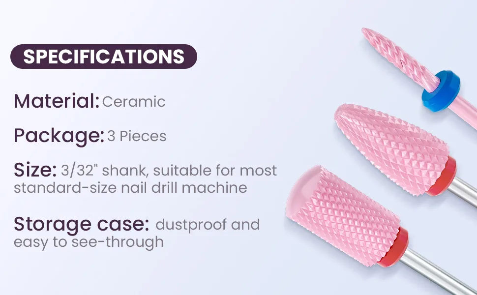 Subay Ceramic Nail Drill Bits Set Universal 3/32'' Acrylic Nail Drill Bits for Nails Manicure Pedicure Cuticle Gel Nail Polishing (3Pcs) Blue - nail drill bits set nail drill bits drill bits for nails ceramic nail drill bit