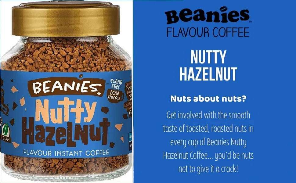 Beanies Nutty Hazelnut Flavoured Instant Coffee 50 gr ( Pack of 1) Coffee Hazelnut 50 g (Pack of 1) - Nutty Hazelnut