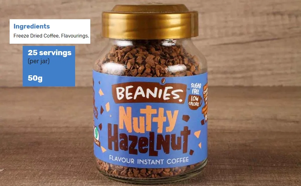 Beanies Nutty Hazelnut Flavoured Instant Coffee 50 gr ( Pack of 1) Coffee Hazelnut 50 g (Pack of 1) - Nutty Hazelnut