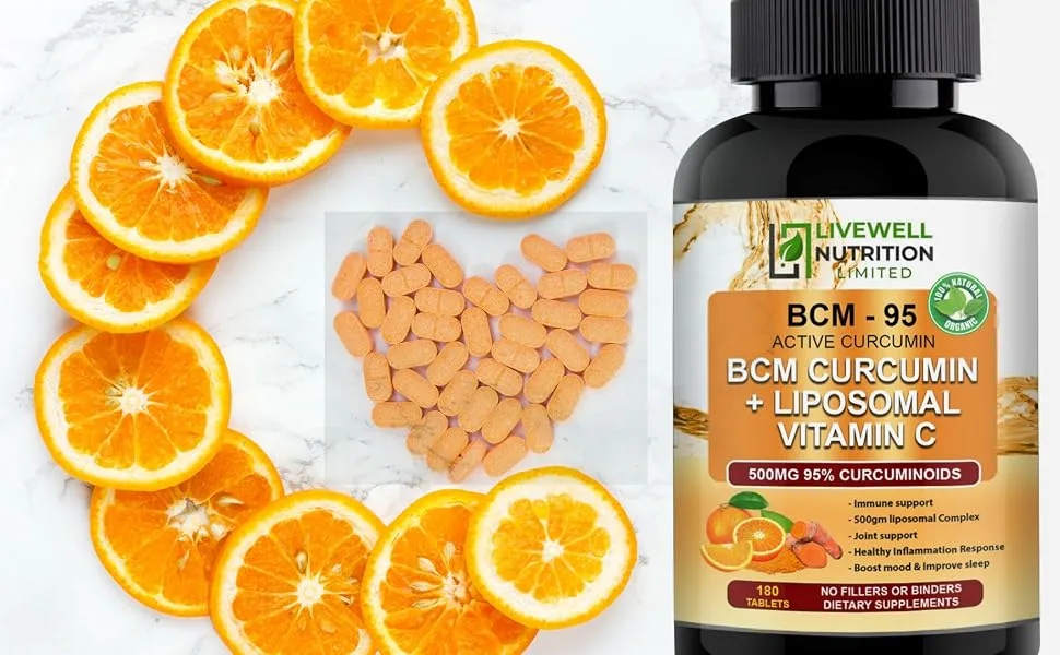 BCM - 95 Active Curcumin + Liposomal Vitamin C with Bioflavonoids Zinc and BioPerine Advanced Formula 180 Tablets 1000mg (Raw Curcumin Extract with Turmeric rhizome suitable for vegans - product information 2