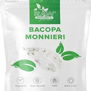 Bacopa Monnieri 500 mg 60 Tablets High Strength - Cognitive Support from Brahmi Leaves Extract - Bacopa Monnieri Extract Supplement - Brain Health - Nervous System Support by Raw Powders - Bacopa Monnieri