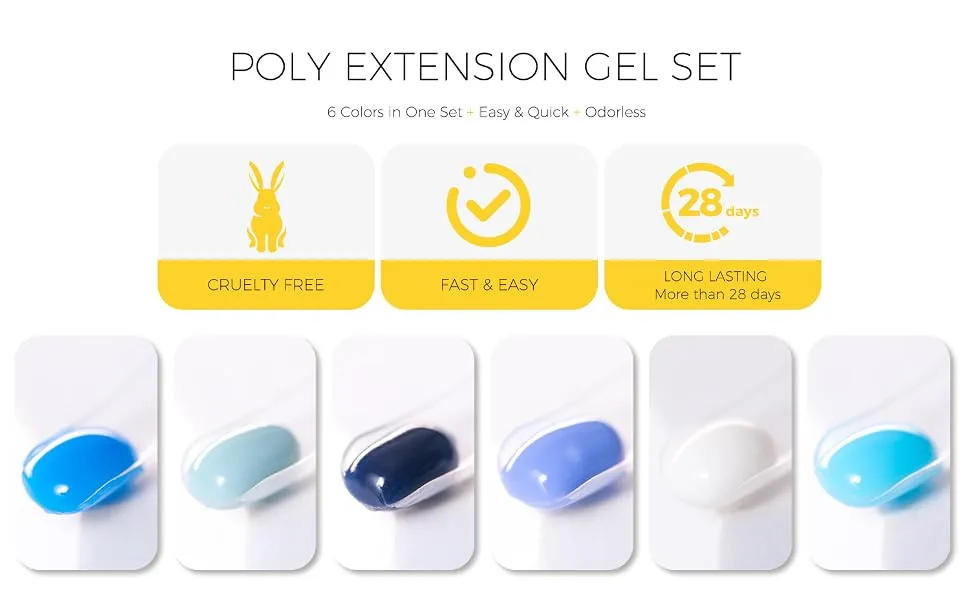 BURANO Poly Extension Gel Nail Kit 6 Colors Nail Poly Nails Builder Gel Set for Beginner & Professional Using Poly Nail Gel Kits DIY Starter Kit Nail Art Gift (blue) - poly extension gel