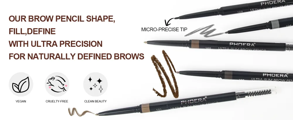 PHOERA Eyebrow Pencil with Brush Ultra-Slim Eyebrow Pencil with Brow Brush Precise Natural-Looking Brows Long Lasting Drawing Eye Brow (103#Dark Brown) - eyebrow pencil