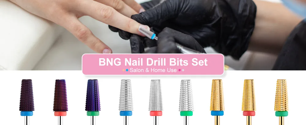 BNG 5 in 1 Carbide Nail Drill Bit Fast Remove Acrylic & Hard Gel Professional 3/32" Electric Nail Drill Tungsten Steel Bits Manicure Pedicure Professional Salon Tool(Medium Silver) DSA5-Medium&Silver - Nail Drill Bits Sets