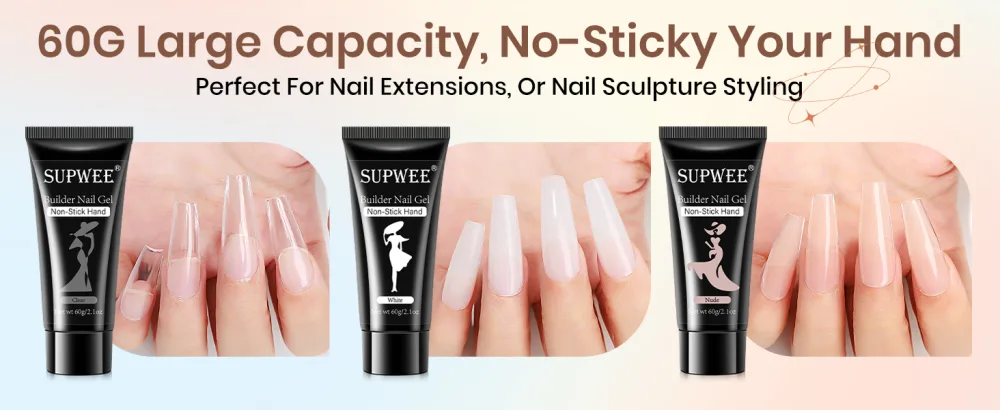 SUPWEE Solid Builder Gel for Nails 60g Large Capacity Clear Solid Sculpture Gel Non-Sticky Hand Poly Extension Gel Nail Art Hard Nails Manicure DIY at Home SW60 Clear - supwee
