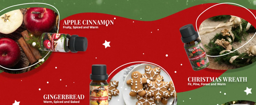 SALKING Christmas Fragrance Oils Essential Oils Gift Set Diffuser Oils Scented Oils for Soaps Candle Making - Christmas Wreath Apple Cinnamon Gingerbread Candy Cane Christmas Pudding Eggnog - product information 2