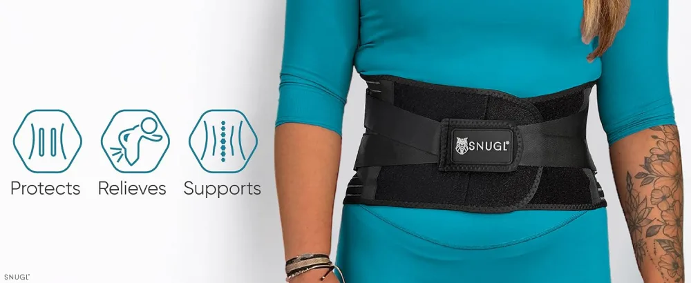 SNUGL Lower Back Support Belt | Lumbar Brace for Women and Men | Sciatica Pain Relief and Bulging Disc Products - Help Achieve Straight Posture (Black M) M Black - back support belt sciatica pain relief products