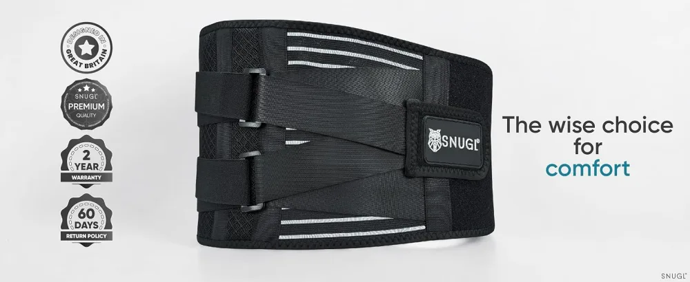 SNUGL Lower Back Support Belt | Lumbar Brace for Women and Men | Sciatica Pain Relief and Bulging Disc Products - Help Achieve Straight Posture (Black M) M Black - backstrap strengthener mesh compression full sciatic nerve