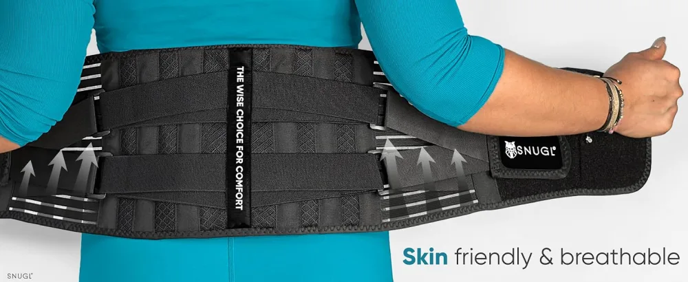 SNUGL Lower Back Support Belt | Lumbar Brace for Women and Men | Sciatica Pain Relief and Bulging Disc Products - Help Achieve Straight Posture (Black M) M Black - belts treatment strap straight wraps bulging disc