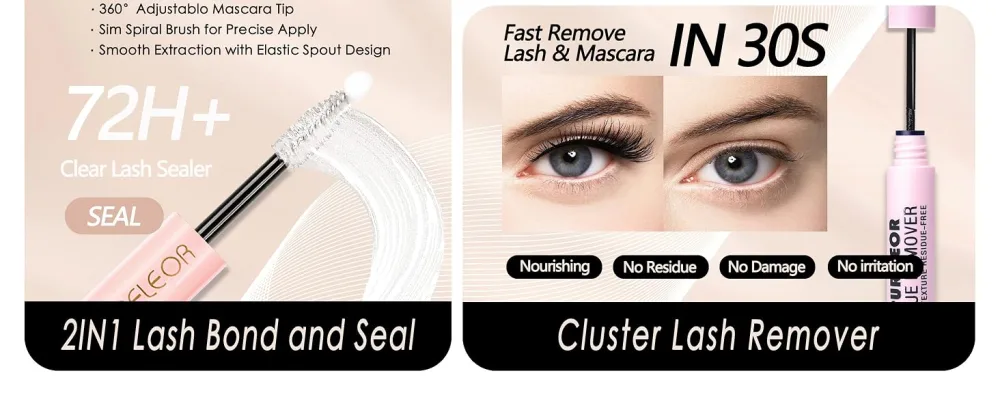 Lash Clusters DIY Eyelash Extension Kit with Bond Seal Lash Applicators Individual Lashes Remover Kit Soft False Lashes for Personal Use at Home 10-16mm Cloudy Kit - lash kit