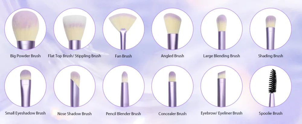 Makeup Brushes HEYMKGO 12pcs Professional Brushes Set Foundation Blending Powder Blush Concealers Eyeshadow Eyeliner Make Up Brush Kits Transparent Handle with a Triangle Puff Purple - foundation brush