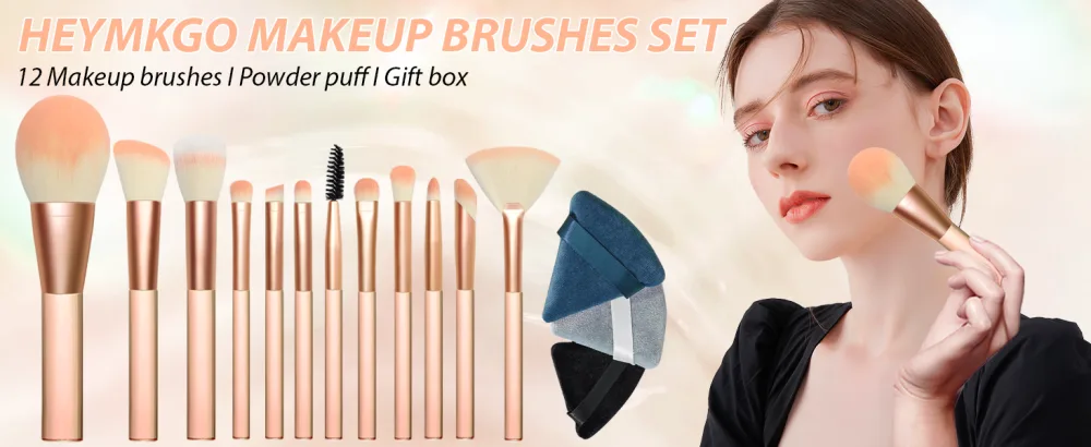 Makeup Brushes HEYMKGO 12pcs Professional Brushes Set Foundation Blending Powder Blush Concealers Eyeshadow Eyeliner Make Up Brush Kits Transparent Handle with a Triangle Puff Orange - makeup brushes