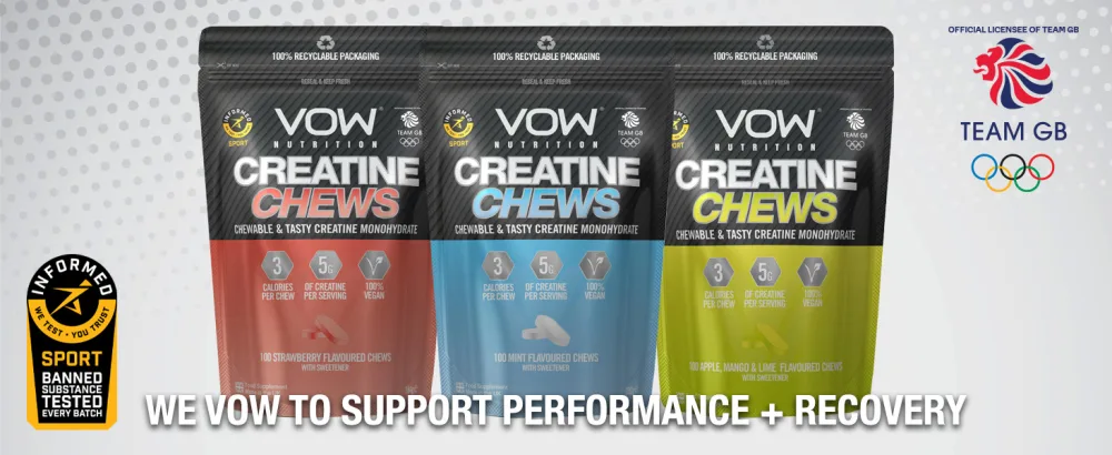 VOW Nutrition Creatine Chews 100 Flavoured Chews Creatine Monohydrate Convenient & Tasty Chewable Creatine Informed Sports Approved (Apple Mango & Lime) - Creatine Monohydrate Chews