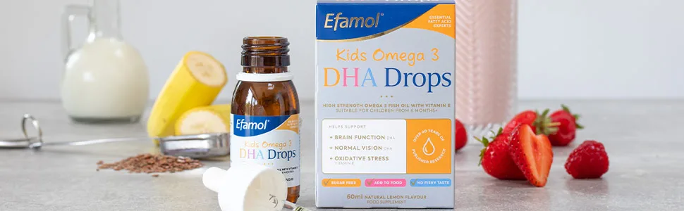 Efamol Kids Omega 3 DHA Drops - Suitable for infants from 6 months to adults - Natural Lemon Flavour - Sugar Free - Kids DHA Drops Omega 3