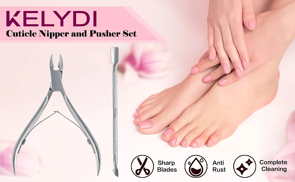 KELYDI Cuticle Nipper and Pusher Set Dead Skin Remover Cuticle Pusher Trimmer Clipper Nail Manicure Tool Stainless Steel - Cuticle Nipper