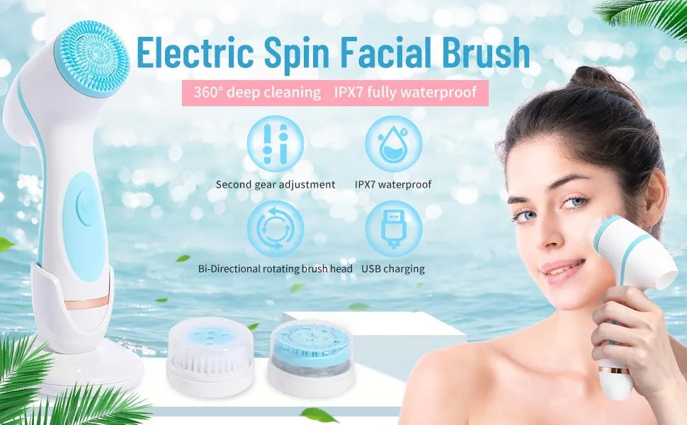High-End Silicone Facial Cleansing Brush Exfoliating And Blackhead Cleaning Pores Electric Usb Cleaning Brush (Blue) - blue