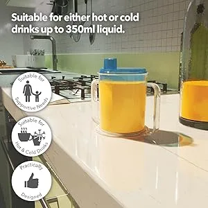 Drinking Cup/Beaker/Mug/Sippy Cup for Disabled Adults with Easy Grip Handles Anti Splash Spout and Travel Lid - Suitable for either hot or cold drinks up to 350ml liquid