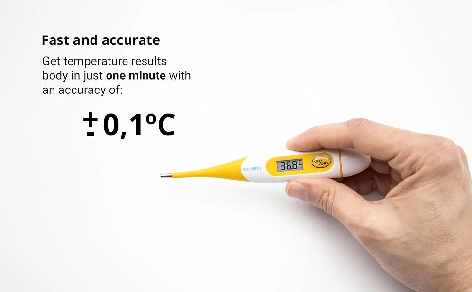 SOLMIRA Digital Thermometer Turquoise High Precision Waterproof Axillary Rectal or Oral Measurement Suitable for Babies Children and Adults - Precisión