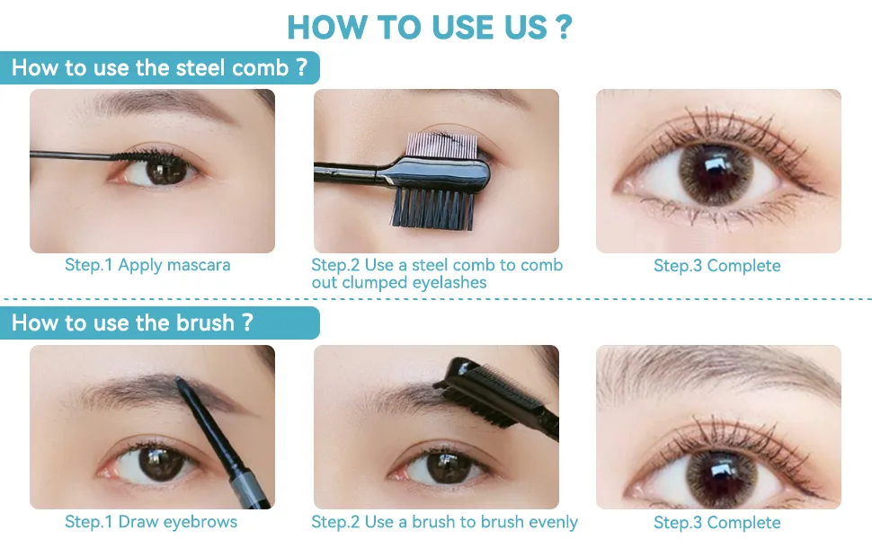 Double-Sided Eyebrow Brush 2-in-1 Multifunction Eyebrow Eyelash Shaper Eyelash Comb for Separating Lashes Eliminating Mascara Clumps and Grooming and Shaping Brows 3PCS - product information 2