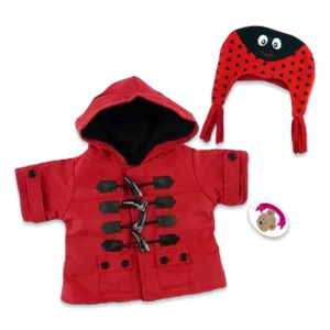 Teddy Bear Clothes Raincoat Hat & Boots fits Build a Bear by Build your Bears Wardrobe (blue) - Red duffel coat with cute bug detail 3D hat