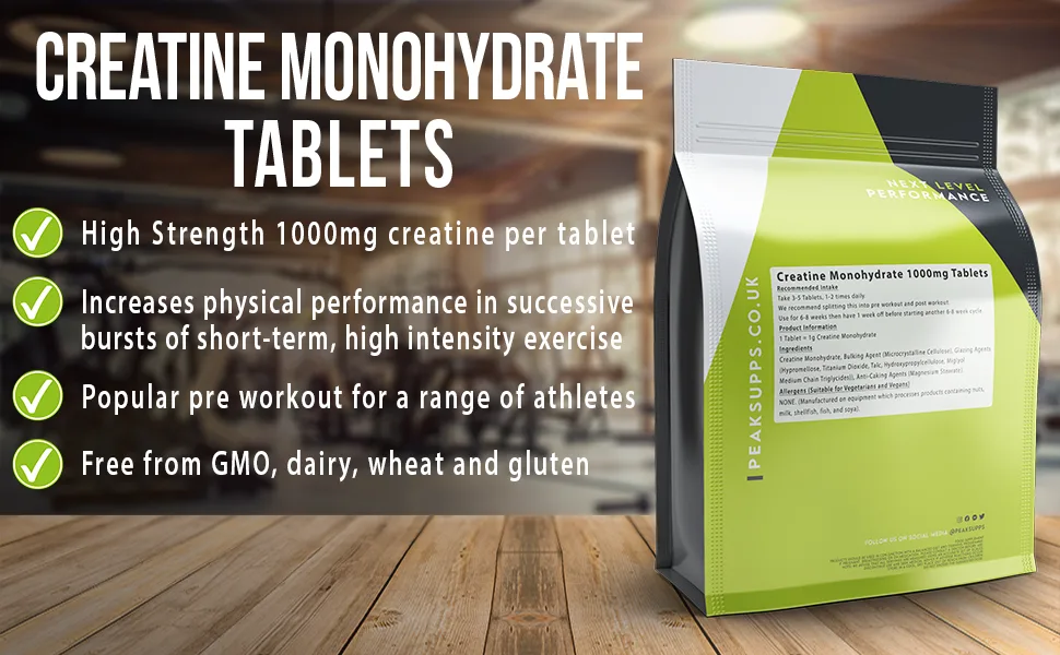Creatine Monohydrate Pills 1000mg - 120 Tablets - Peak Supps Creatine Monohydrate Tablets