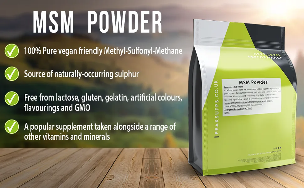 MSM Powder 100g | Methyl Sulfonyl Methane - 100% Pure Vegan GMO Free No Additives - Peak Supps MSM Powder