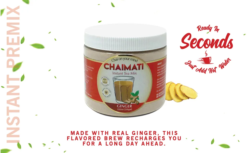 ChaiMati - Ginger Chai Latte - Powdered Instant Tea Premix 8.82oz (250gm) Jar Ginger Chai Latte 250 g (Pack of 1) - teas, tea, chai latte, tea latte, chai, premix, instant premix, ginger, ginger flavor